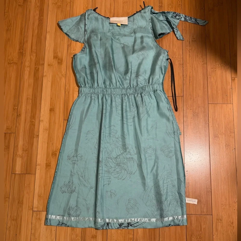 Anthropologie Leifsdottir Iskaldur Blue Floral Silk Dress Size 6 - Picture 6 of 14